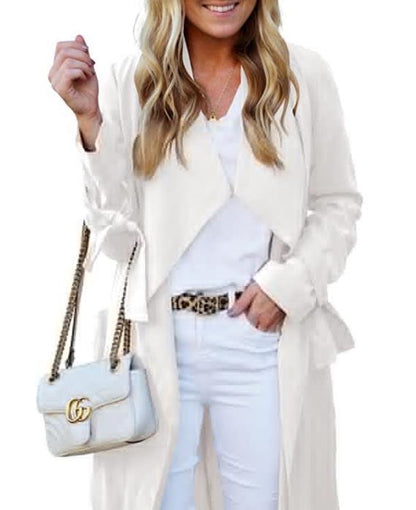 Damen Trenchcoat Lang Fließend mit Gürtel und Revers