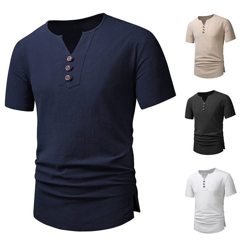 Herren T-Shirt Kurzarm Modern Knopfdesign Elegant - BerlinGlamour