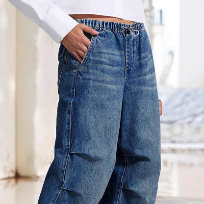 Damen Jeanshose Weite Bein Elastisch Lässig