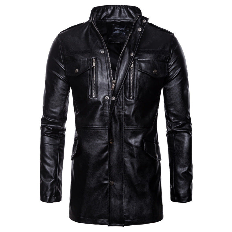 Leder-Trenchcoat Herren Modern mit Taschen und Doppelreißverschluss