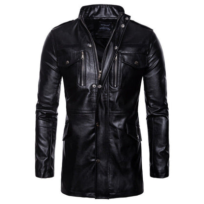 Leder-Trenchcoat Herren Modern mit Taschen und Doppelreißverschluss