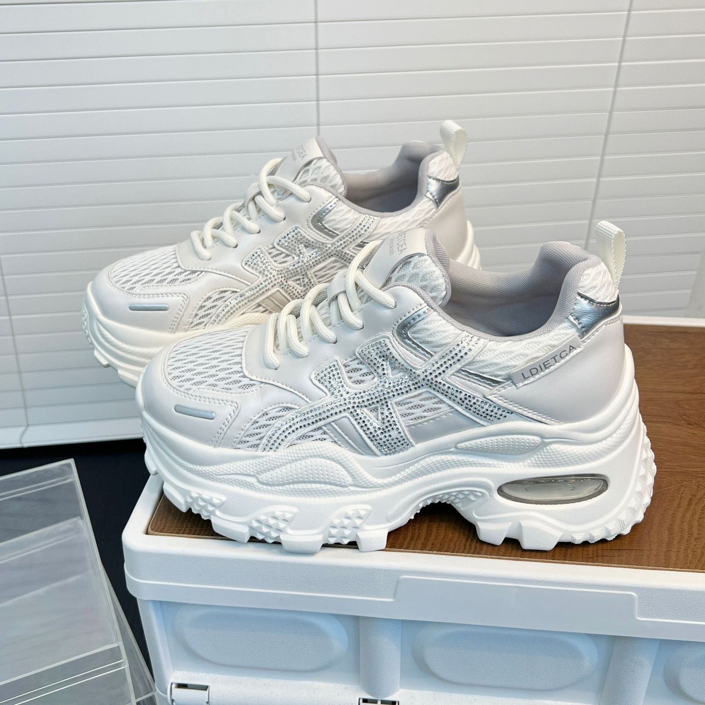 Damen Sneaker Sportlich Mesh Plattformsohle Trendy