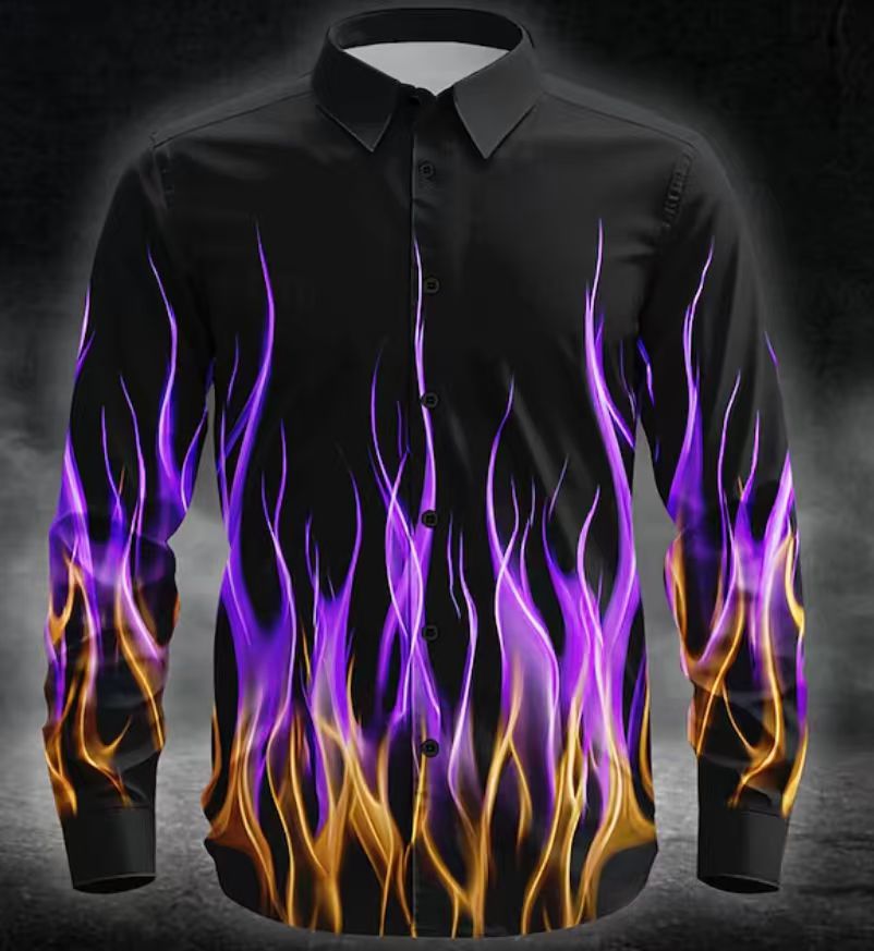 Herren Langarmhemd mit Flammenmuster Modern Trendy