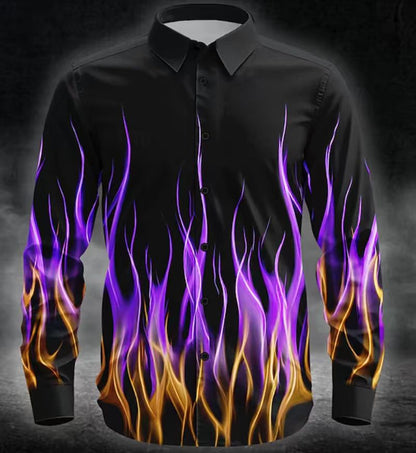 Herren Langarmhemd mit Flammenmuster Modern Trendy