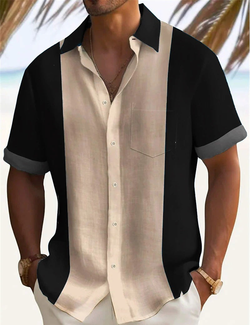 Herren Kurzarmhemd Modern Farbblock Design Slimfit
