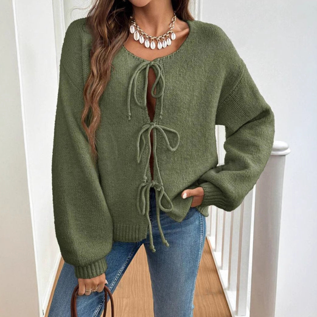 Strickjacke Damen Weich mit Schleife Rosa