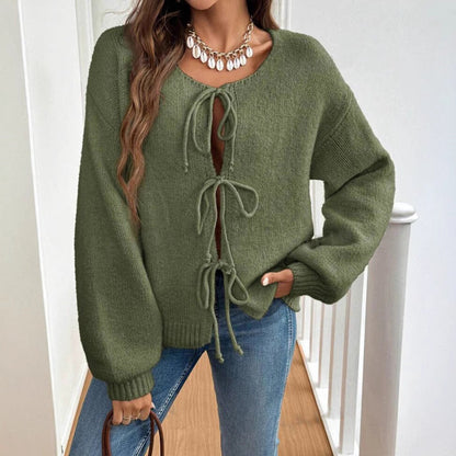 Strickjacke Damen Weich mit Schleife Rosa