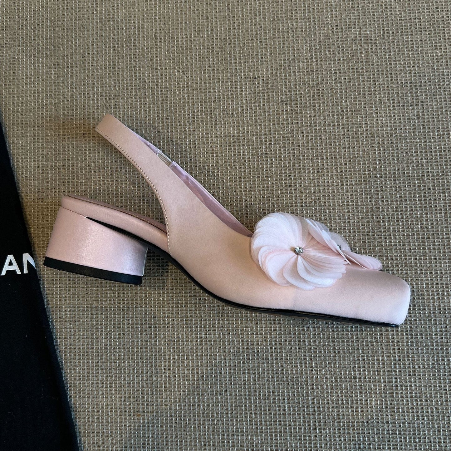 Damen Ballerinas Slingback mit Blumen Applikationen und KomfortAbsatz