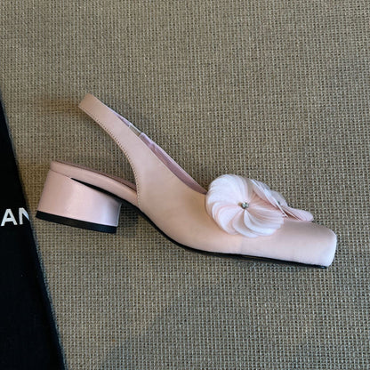 Damen Ballerinas Slingback mit Blumen Applikationen und KomfortAbsatz