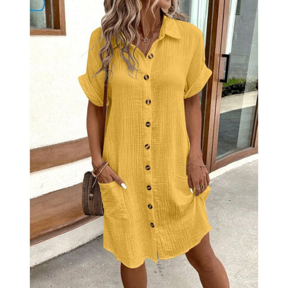 Damen Hemdkleid mit Knöpfen und Taschen Elegant Kurz