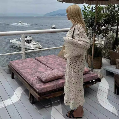 Damen Häkelkleid Luftig mit Weiten Ärmeln Sommerkleid