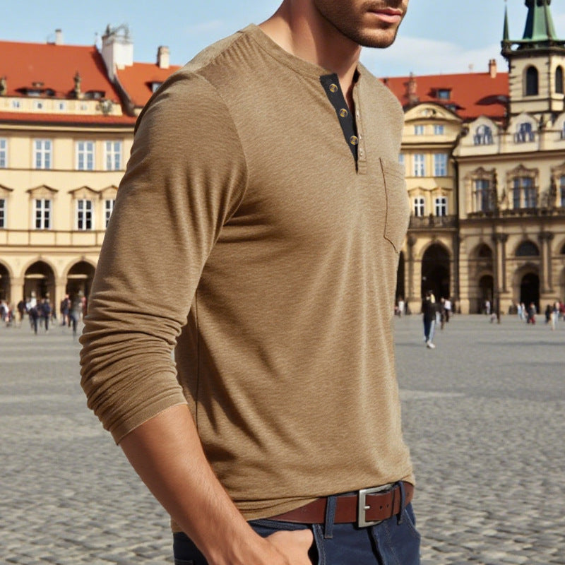 Herren Langarmshirt Elegantes Henley-Shirt Mit Knöpfen Modern
