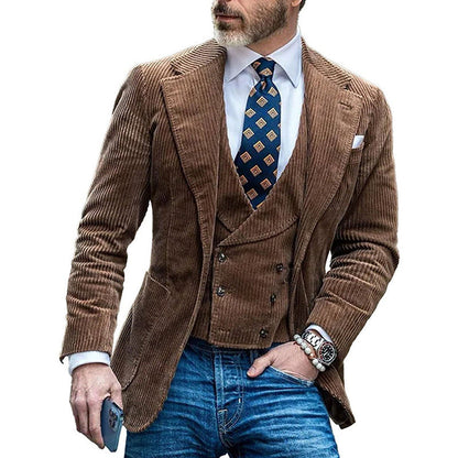 Herren Cordanzug Elegant mit Weste und Revers Modern
