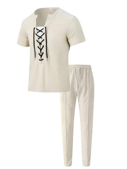 Herren Sportset Zwei-Teiliges Outfit Schnürung Modern