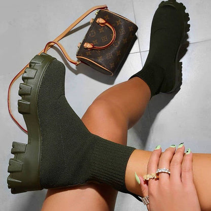 Damen Strumpfstiefel Elastisch Komfortabel Mit Weicher Sohle