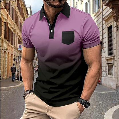 Herren Poloshirt Farbverlauf mit Brusttasche Modern