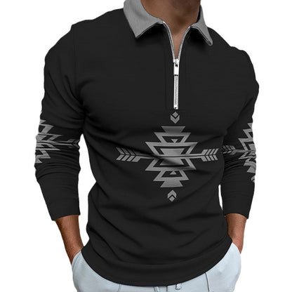 Herren Langarmshirt Ethno Design Reißverschluss Modern