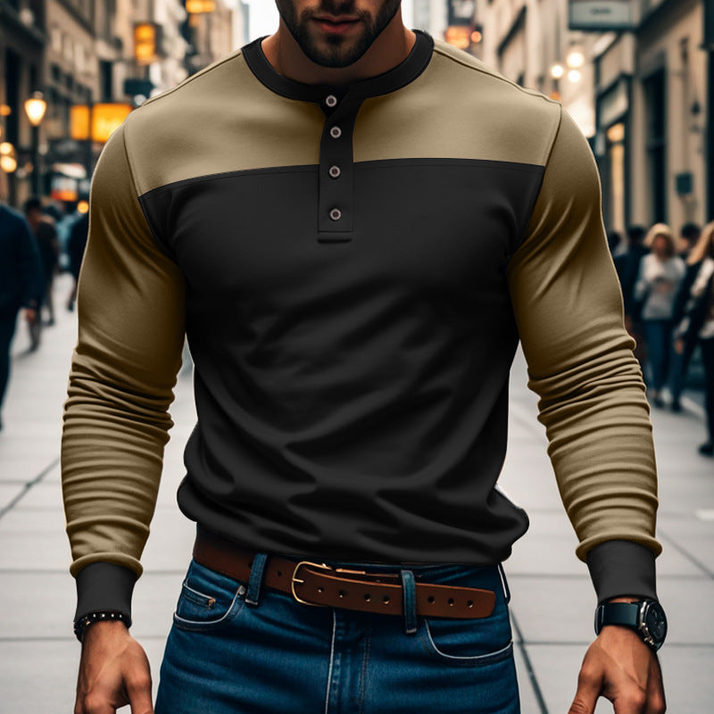 Herren Langarmshirt Modern mit Knopfleiste und Struktur