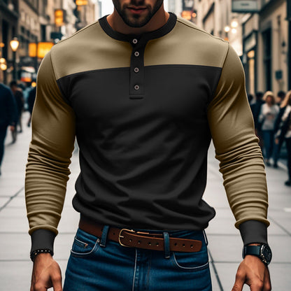 Herren Langarmshirt Modern mit Knopfleiste und Struktur