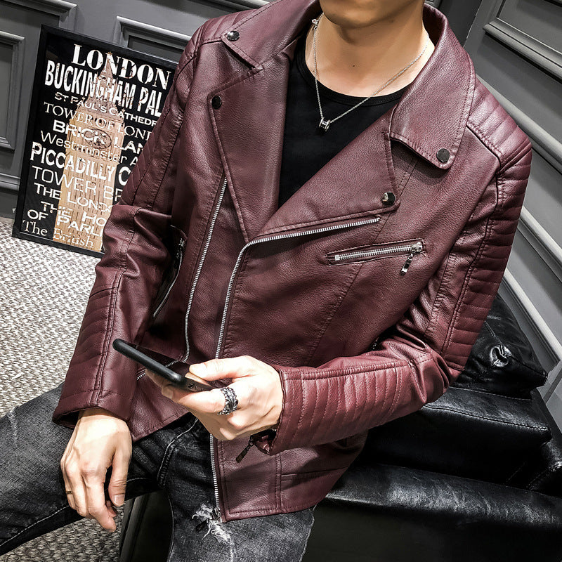 Lederjacke Herren Robust mit Steppnähten und Taschen Bikerstil
