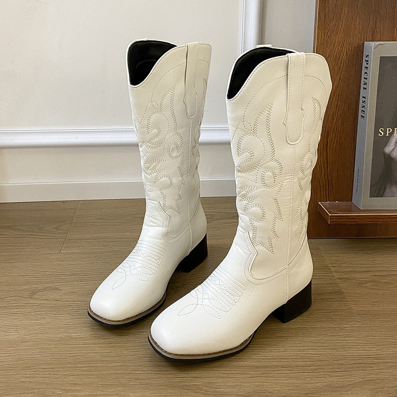 Damen Cowboystiefel Elegant Stickerei Westernstil Damenstiefel