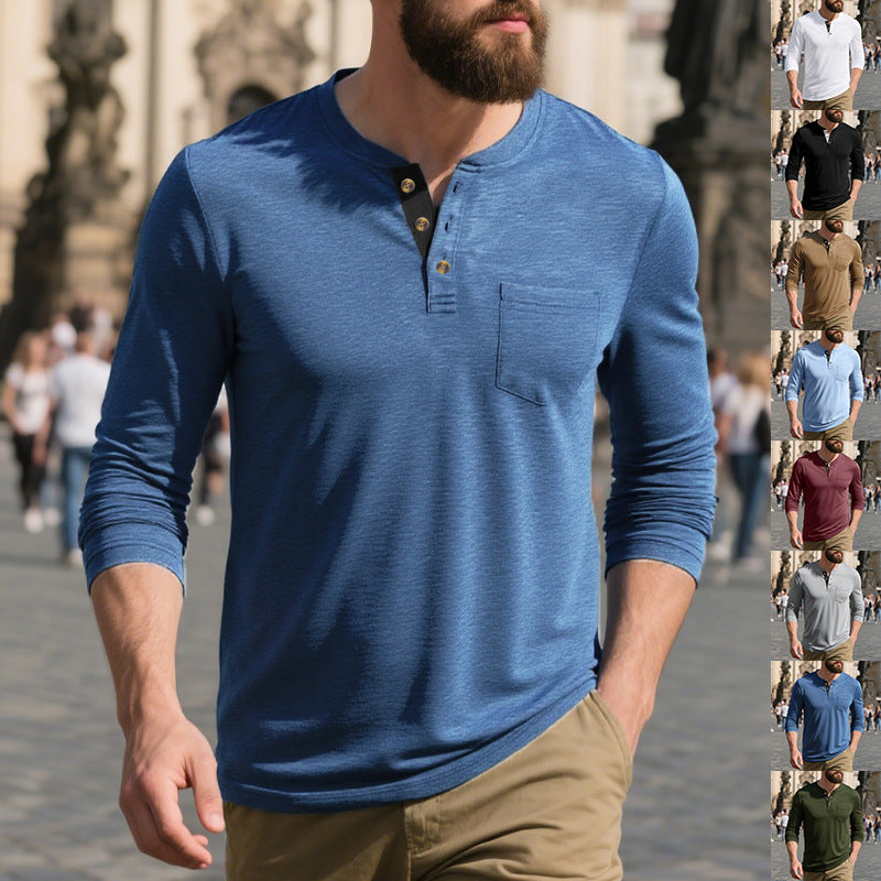 Herren Langarmshirt Weich Baumwolle Mit Brusttasche - BerlinGlamour