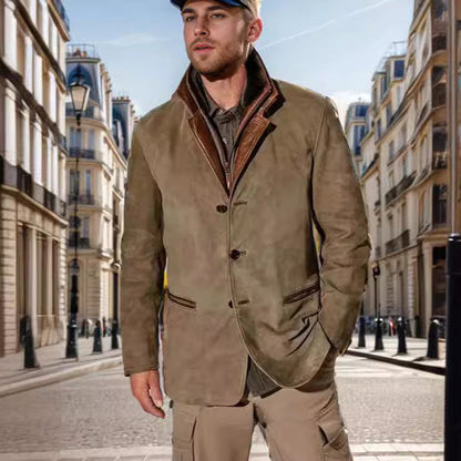 Herren Lederjacke Wildleder Stylish Kontrastkragen - BerlinGlamour
