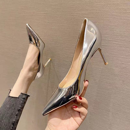 Damen High Heels Spitze Schuhe Glänzend Komfortabel