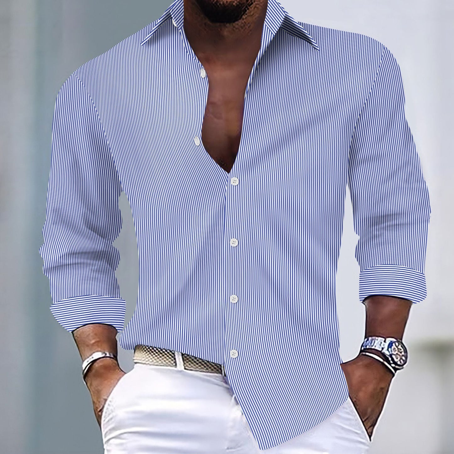 Elegantes Herren-Hemd Moderner Schnitt Gestreift