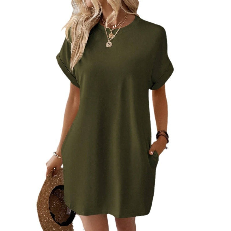Damen T-Shirt-Kleid mit Taschen Lässig Leger Sommerkleid