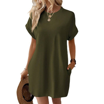 Damen T-Shirt-Kleid mit Taschen Lässig Leger Sommerkleid