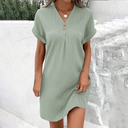 Kurzarm Kleid Damen Sommerkleid Knopfleiste Modern