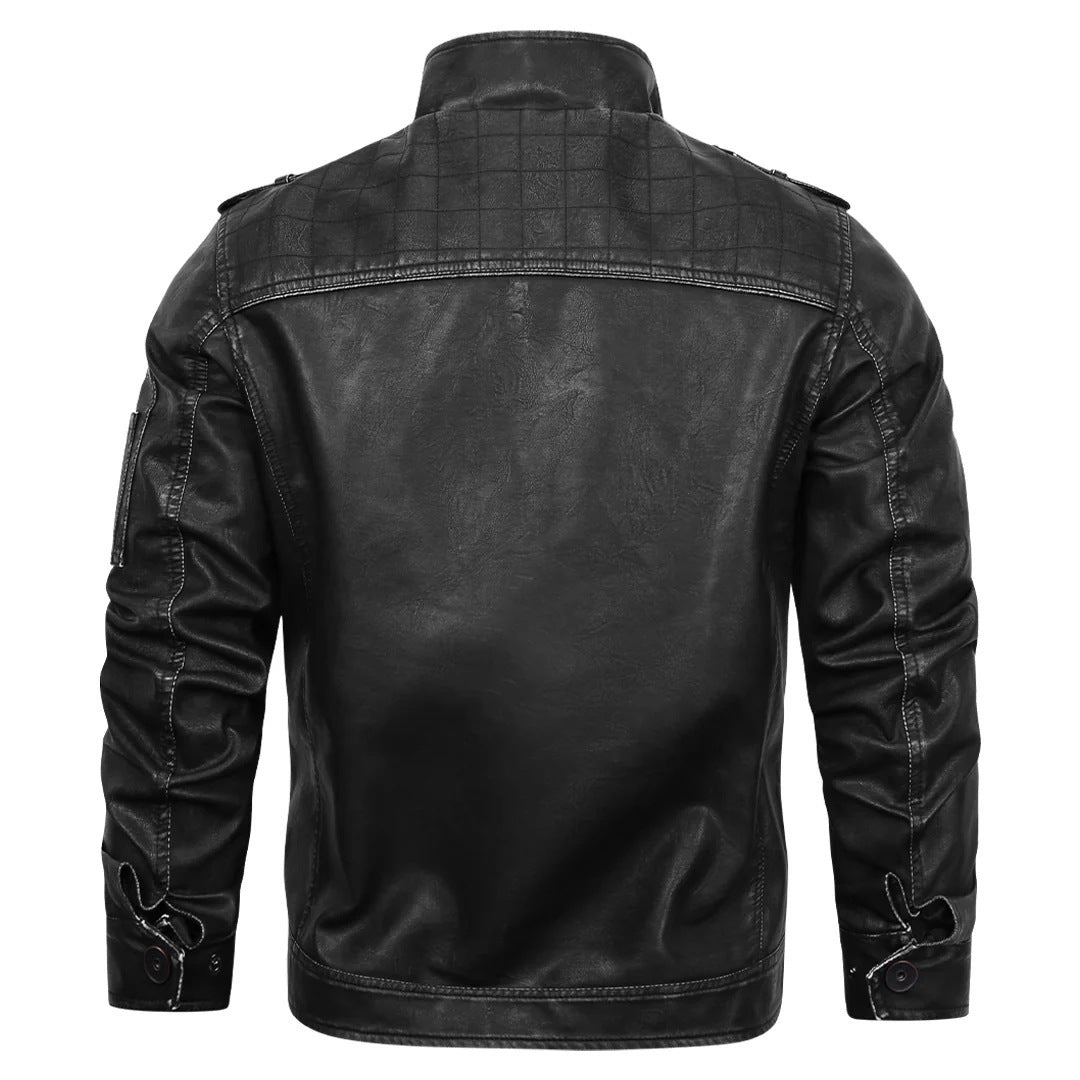 Herren Lederjacke Schwarz Kunstleder Modern