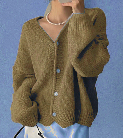 Damen Strickjacke V-Ausschnitt Weich Modern