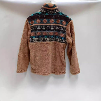 Damen Fleece-Pullover Blumenmuster Halbhoch Reißverschluss