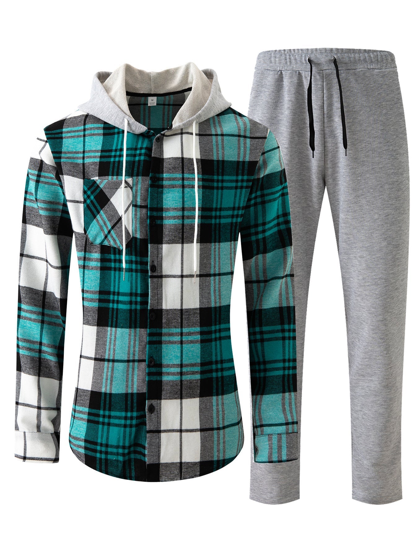 Herren Jumpsuit Karomuster Kuschelkragen Modern Schwarz
