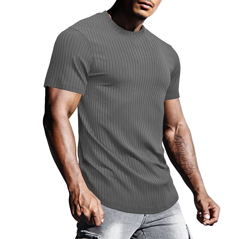Herren Rundhalsshirt Slim Fit Strukturiert Atmungsaktiv
