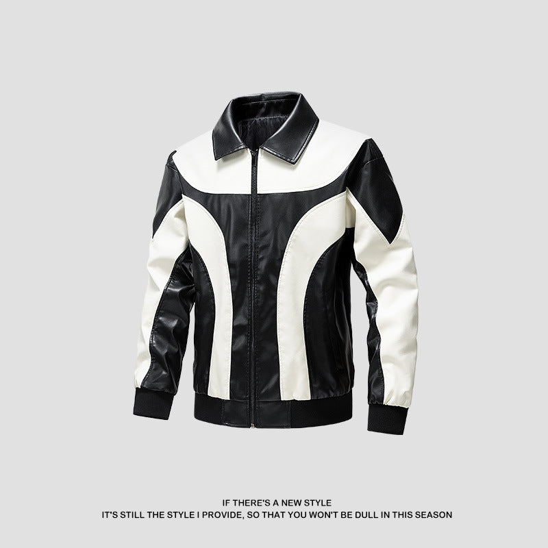Herren Lederjacke Modern mit Kontrastakzenten Schwarzes Leder