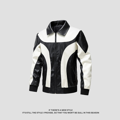 Herren Lederjacke Modern mit Kontrastakzenten Schwarzes Leder
