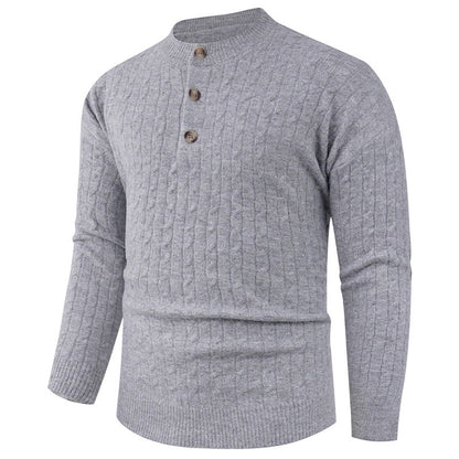 Herren Pullover Grobstrick Modern Schalkragen Knopfdesign