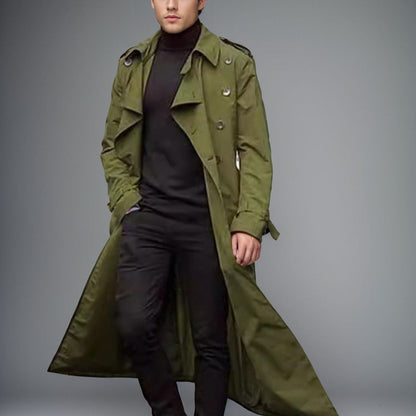 Herren Trenchcoat Lang Moderner Schnitt Praktisch Wasserabweisend