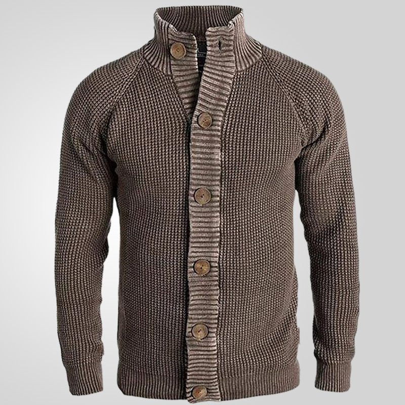 Herren Strickjacke Waffelmuster Stehkragen Modern Komfort - BerlinGlamour