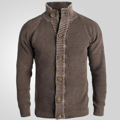 Herren Strickjacke Waffelmuster Stehkragen Modern Komfort - BerlinGlamour