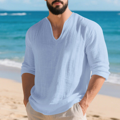 Herren Langarmshirt V-Ausschnitt Leicht Baumwolle Modern