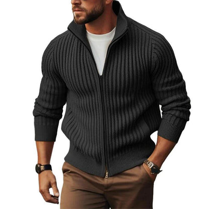 Herren Strickjacke Modern Reißverschluss Rippmuster
