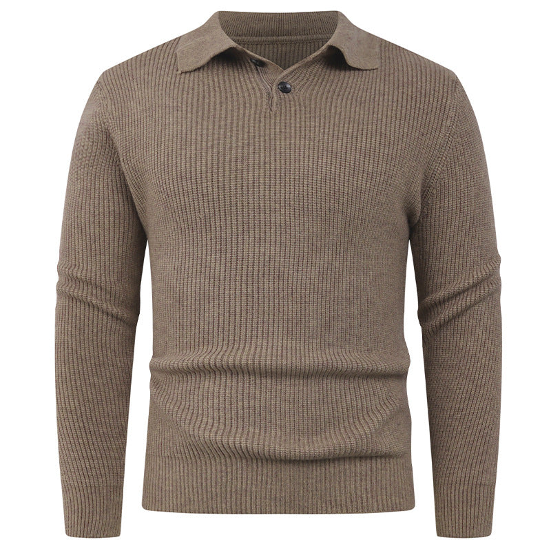 Herren Pullover Strick Modern Polokragen Knopfverschluss