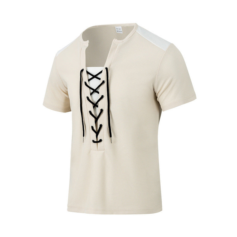 Herren T-Shirt Kurzarm Henley atmungsaktiv Schnürdetail