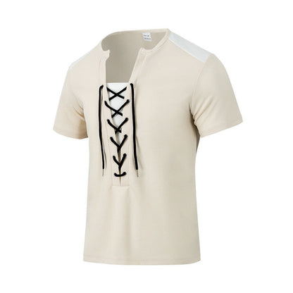 Herren T-Shirt Kurzarm Henley atmungsaktiv Schnürdetail