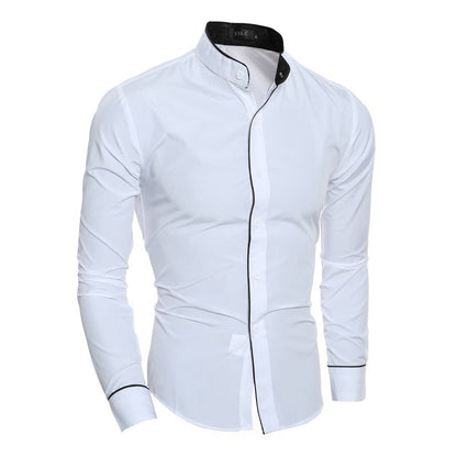 Elegantes Herrenhemd Modern Stehkragen Kontrastpaspel