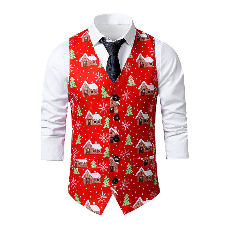 Herren Weihnachtsweste Lebhaftes Design Rot Gold